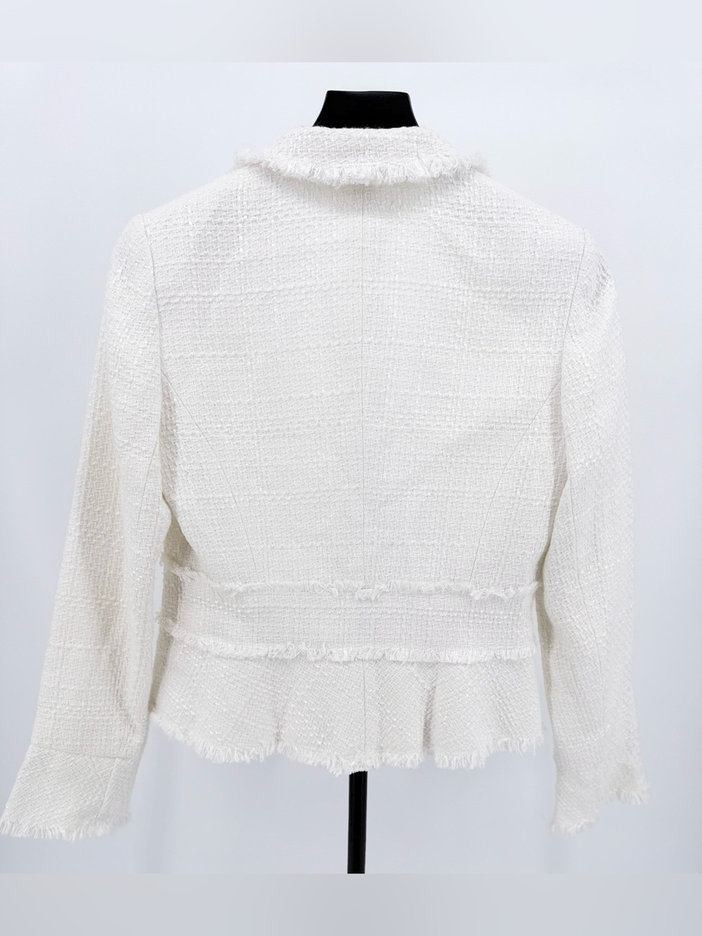 White House Black Market White Tweed Blazer Size 4 Fringe Trim Jacket - Picture 9 of 9